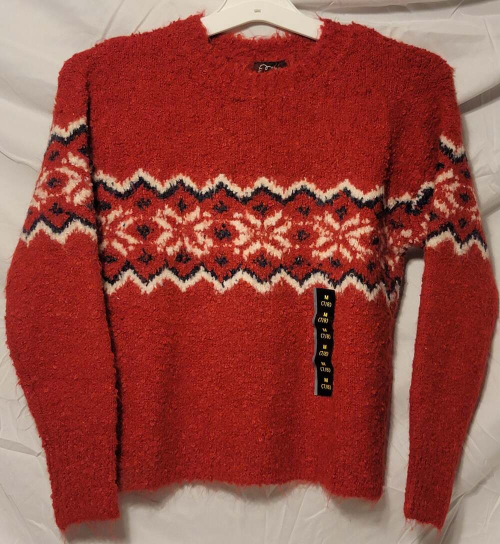 Art Class Girls' Fair Isle Boucle Sweater Red Sz M 7/8